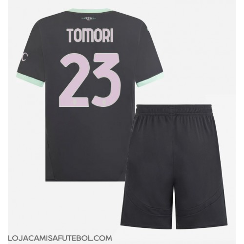 Camisa de Futebol AC Milan Fikayo Tomori #23 Equipamento Alternativo Infantil 2024-25 Manga Curta (+ Calças curtas)